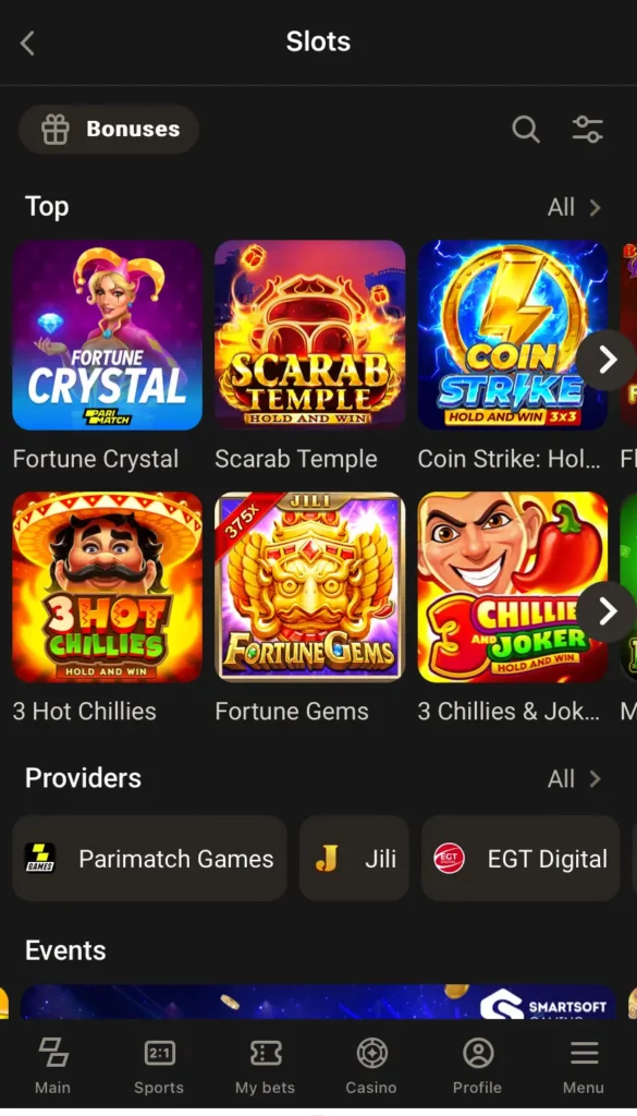 Slots at Parimatch India