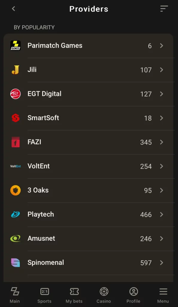 Providers at Parimatch India