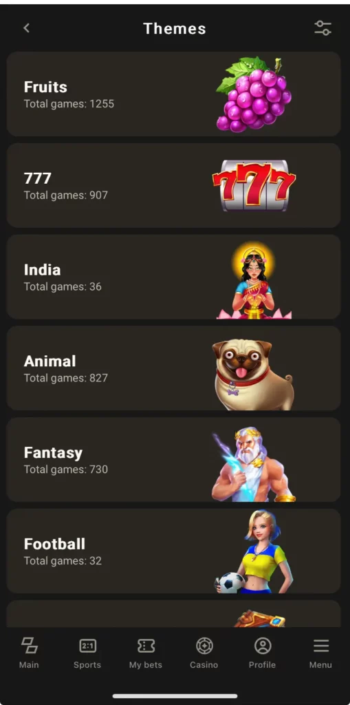 Slot themes at Parimatch India