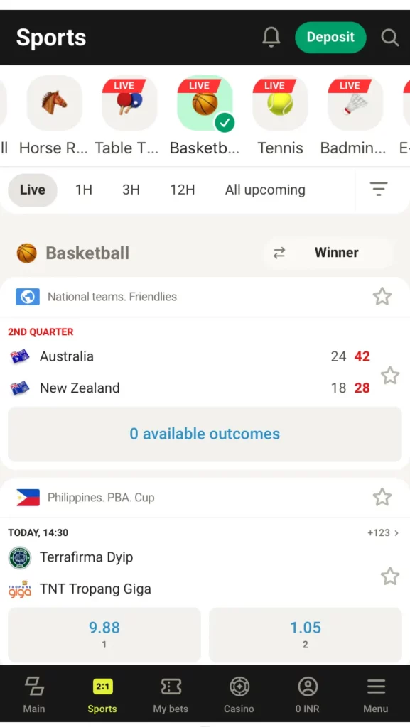 Basketball betting at Parimatch