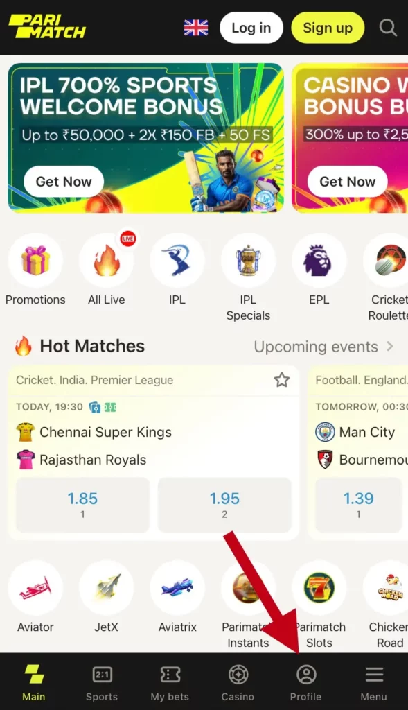 Registration page at Parimatch India