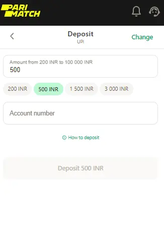 deposit amount at Parimatch