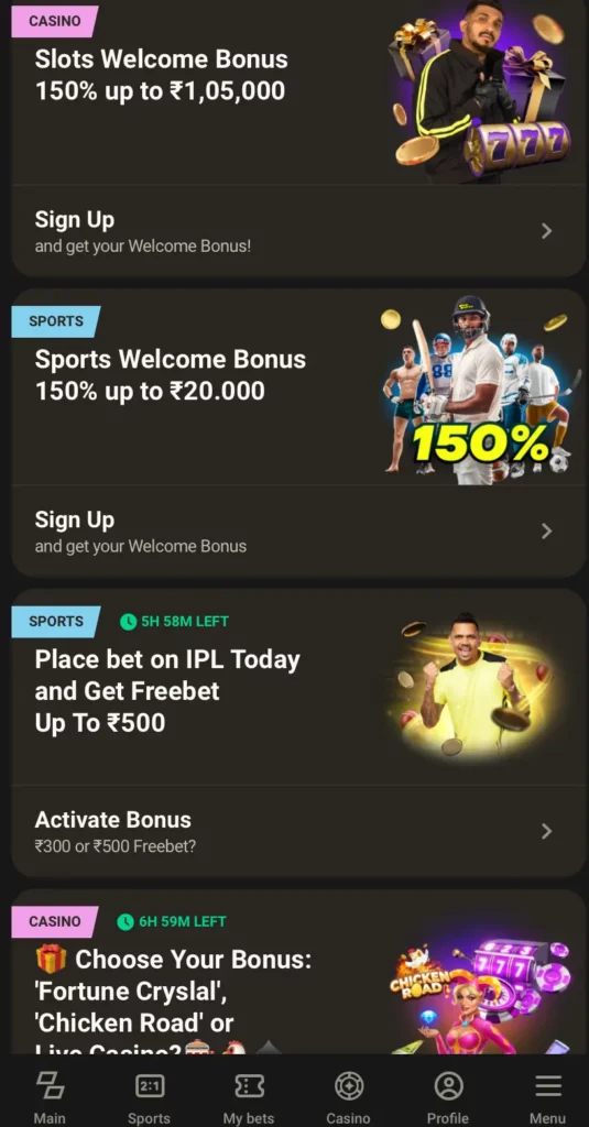 Bonuses at Parimatch India