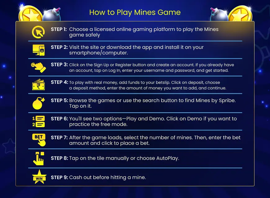 How to play Mines step by step
