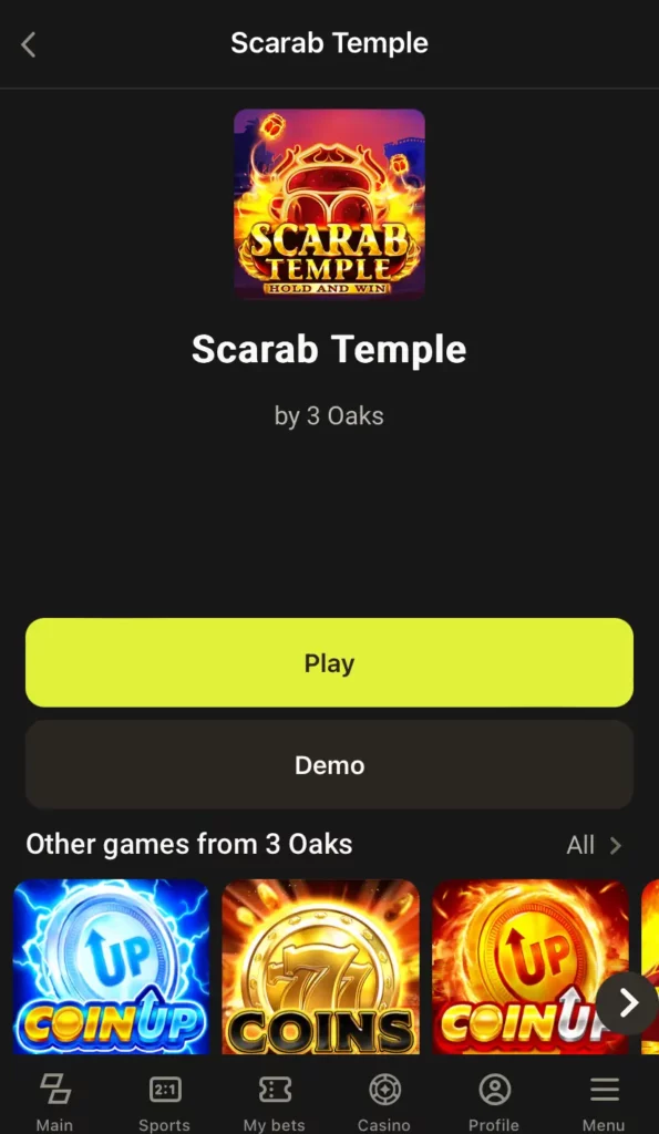 Scarab Temple slot at Parimatch