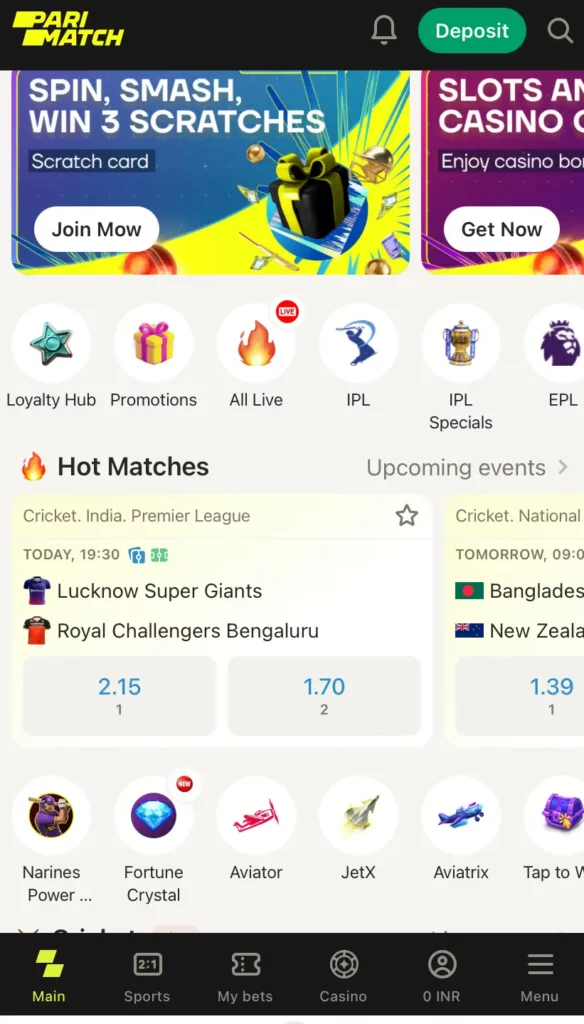 Home page at Parimatch India