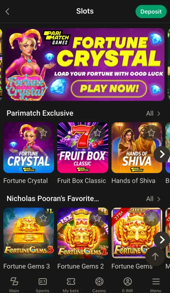 Slots at Parimatch India