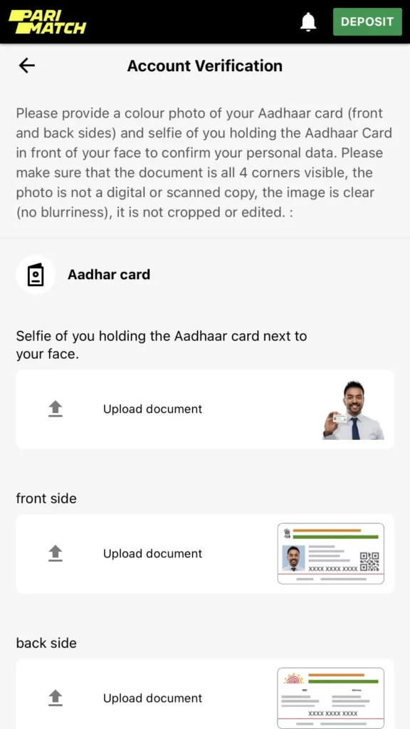 Aadhar card at Parimatch India