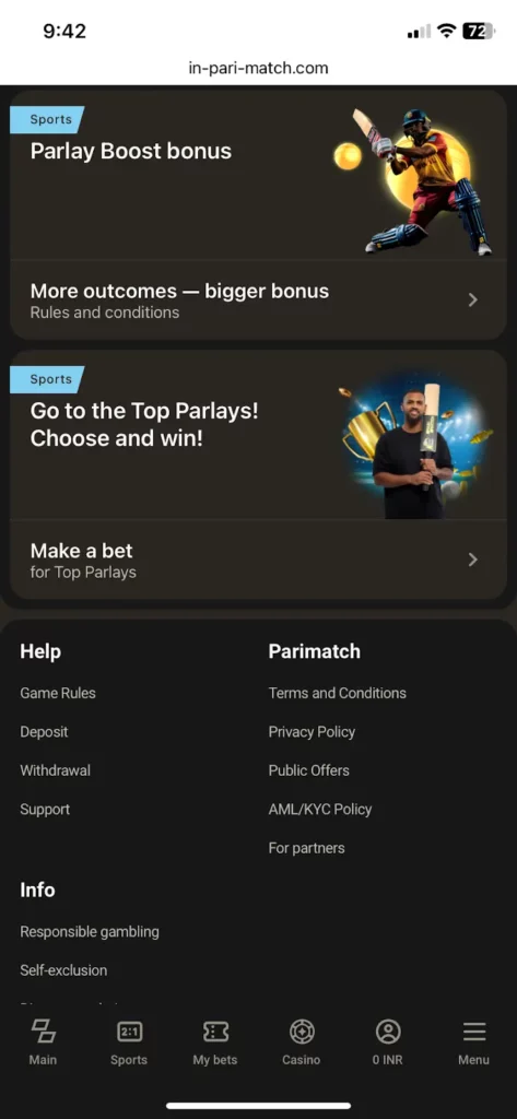 Parlay Boost Bonus at Parimatch India