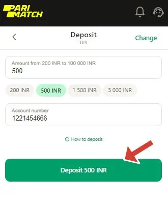 Confirm deposit at Parimatch India
