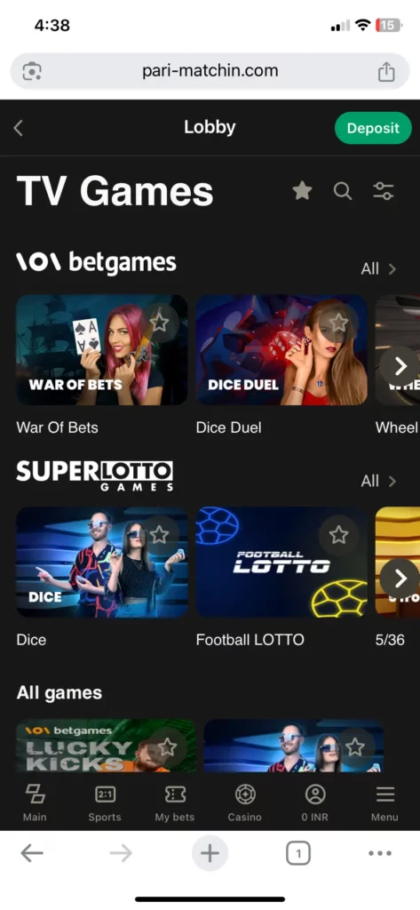 TV Games at Parimatch Casino