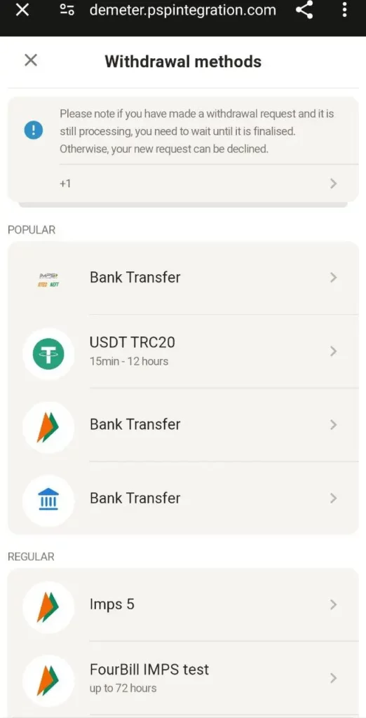 Withdrawal Options at Parimatch