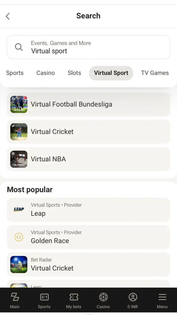 Virtual betting at Parimatch