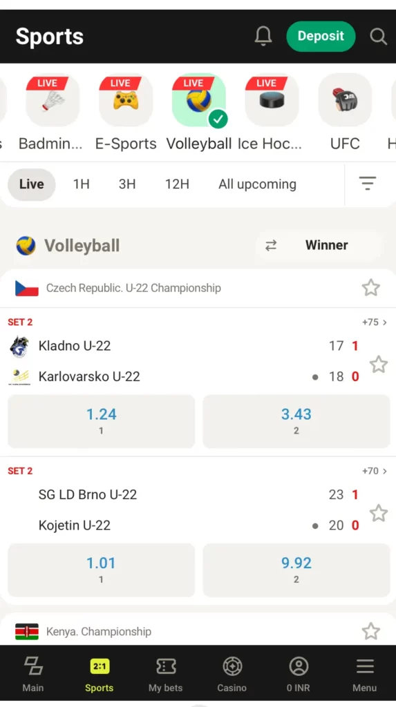 Volleyball betting at Parimatch