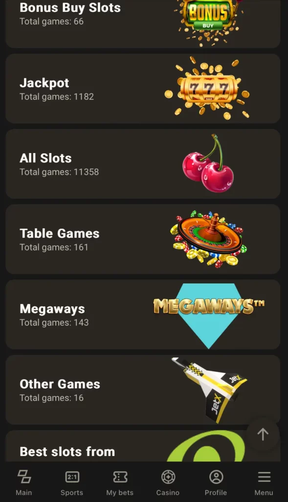 Categories of slots at Parimatch India
