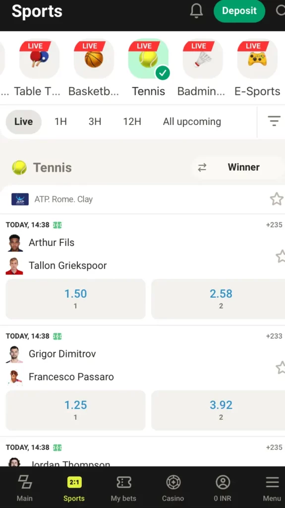 Tennis at Parimatch India