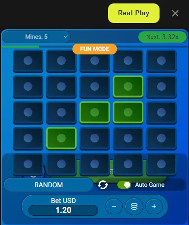Mines game interface