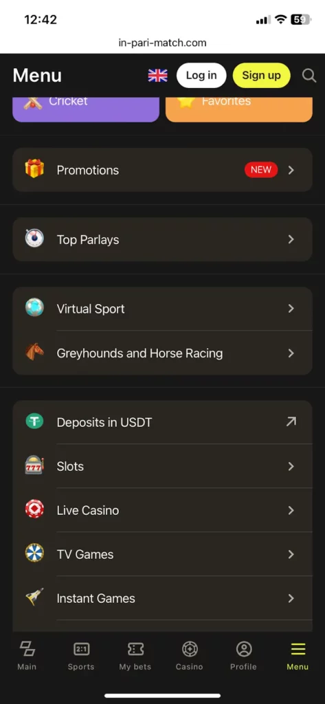 Sign Up at Parimatch India