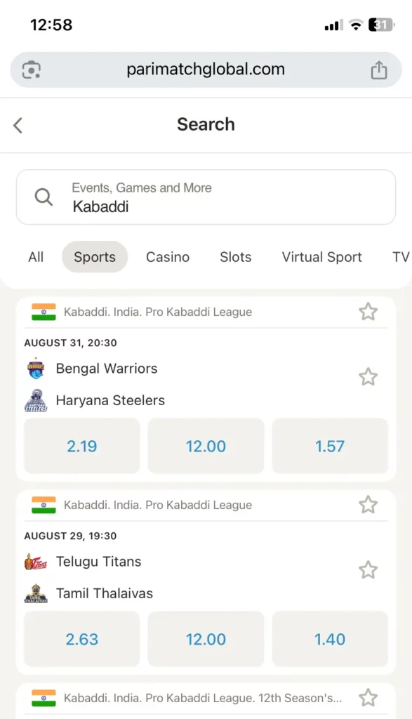 Kabaddi at Parimatch 