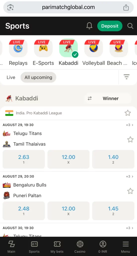 Kabaddi Betting Parimatch 