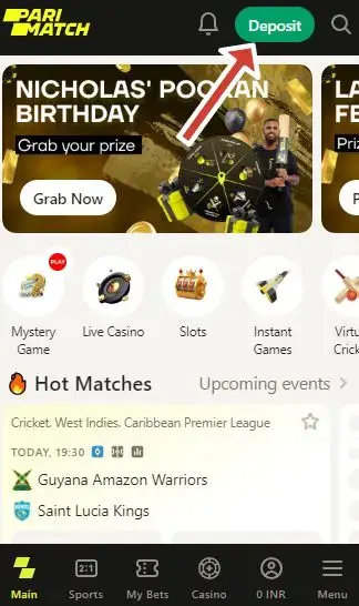 Click on the deposit option