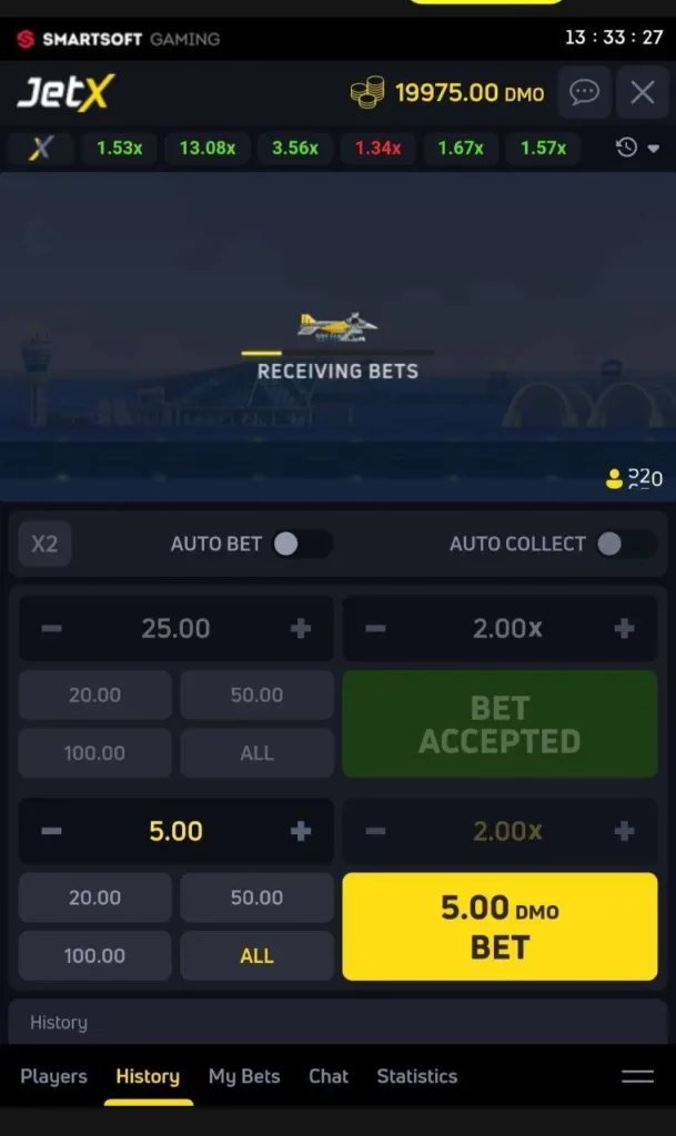 JetX setting bets