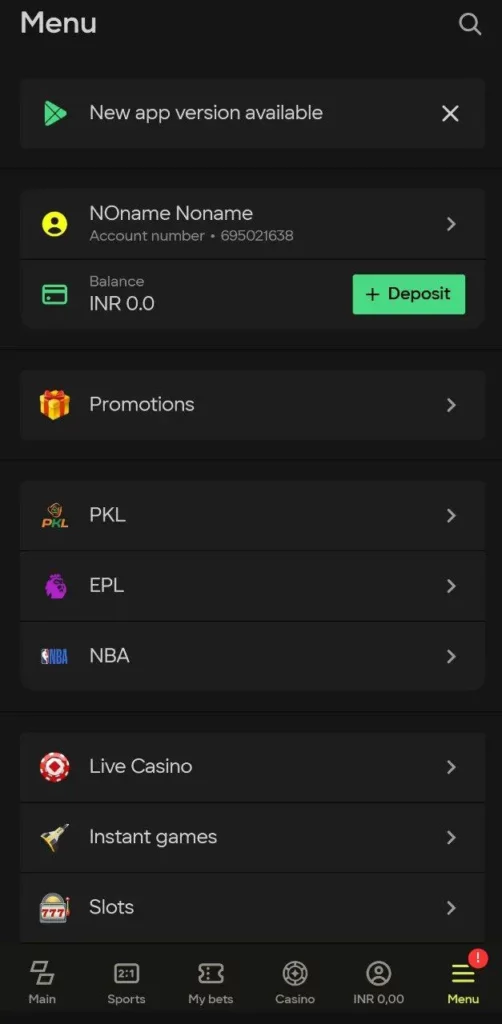 Deposit at Parimatch