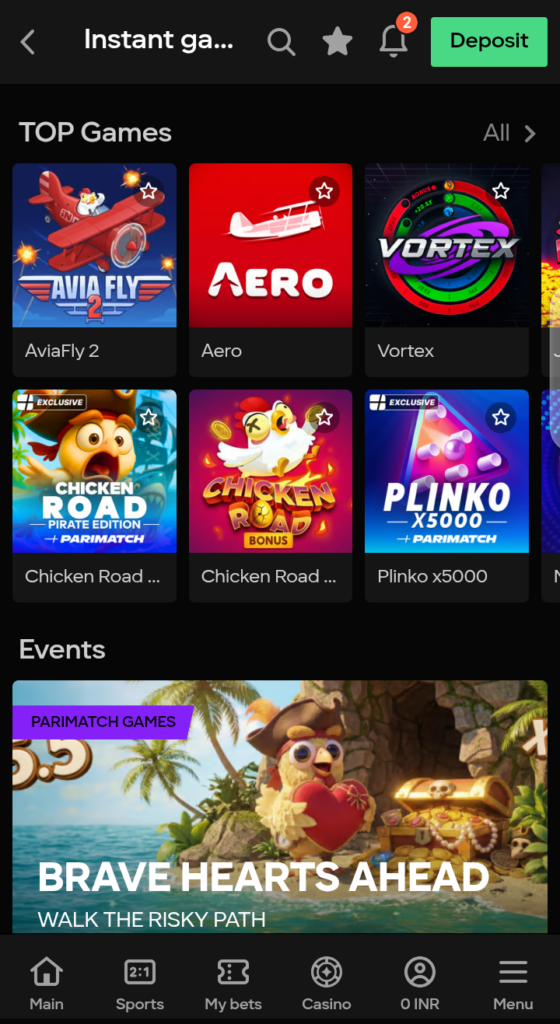 Parimatch instant games