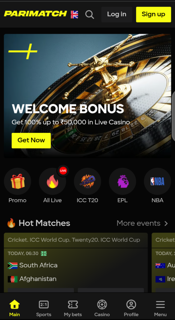 Parimatch homepage