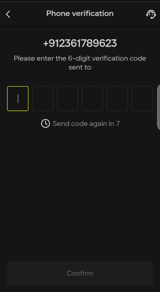 Parimatch phone verification section