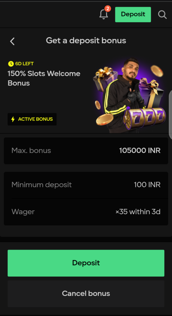 Parimatch slot welcome bonus