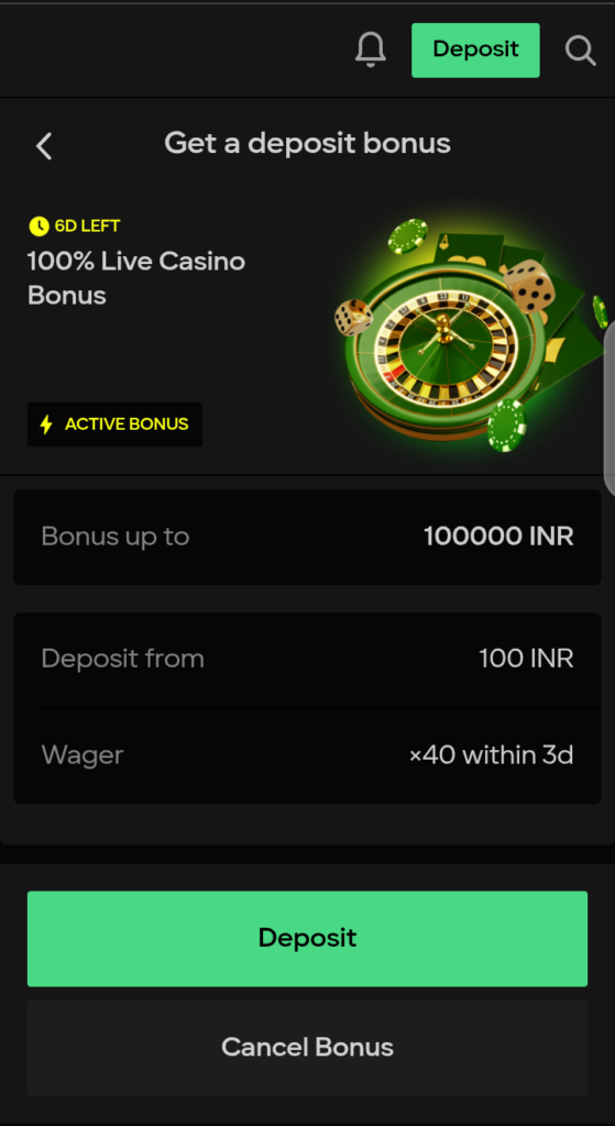 Parimatch live casino welcome bonus
