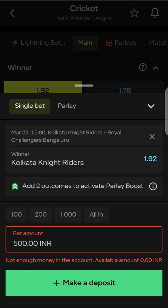 Parimatch betting slip