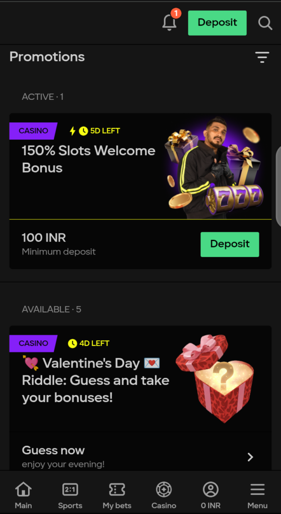 Promotions on Parimatch