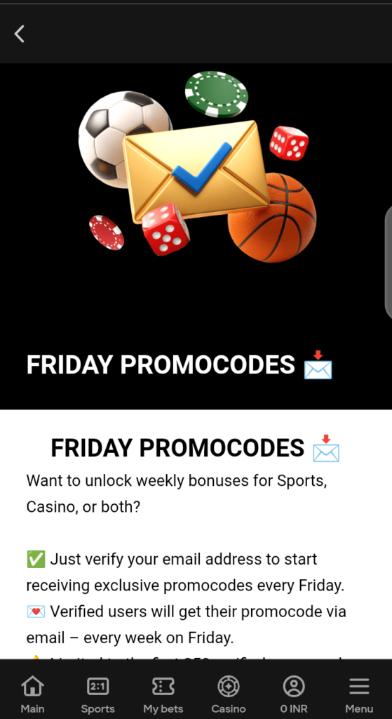 Parimatch Friday promo codes