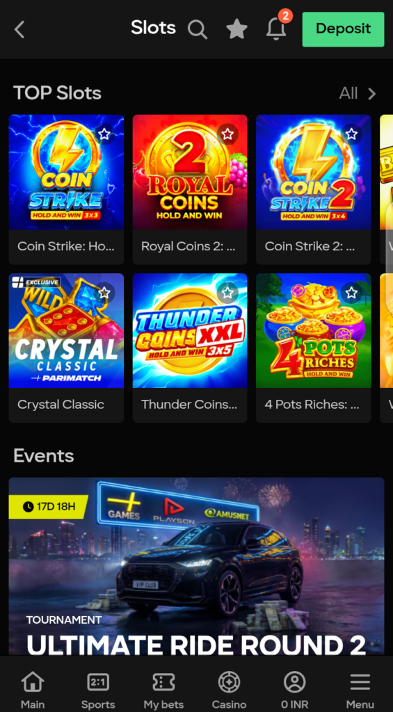 Parimatch slot section