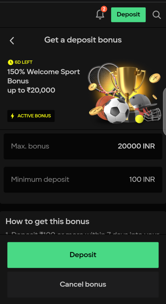 Parimatch sports welcome bonus