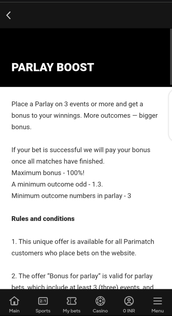 Parimatch parlay boost