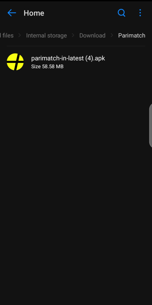 Parimatch app on storage