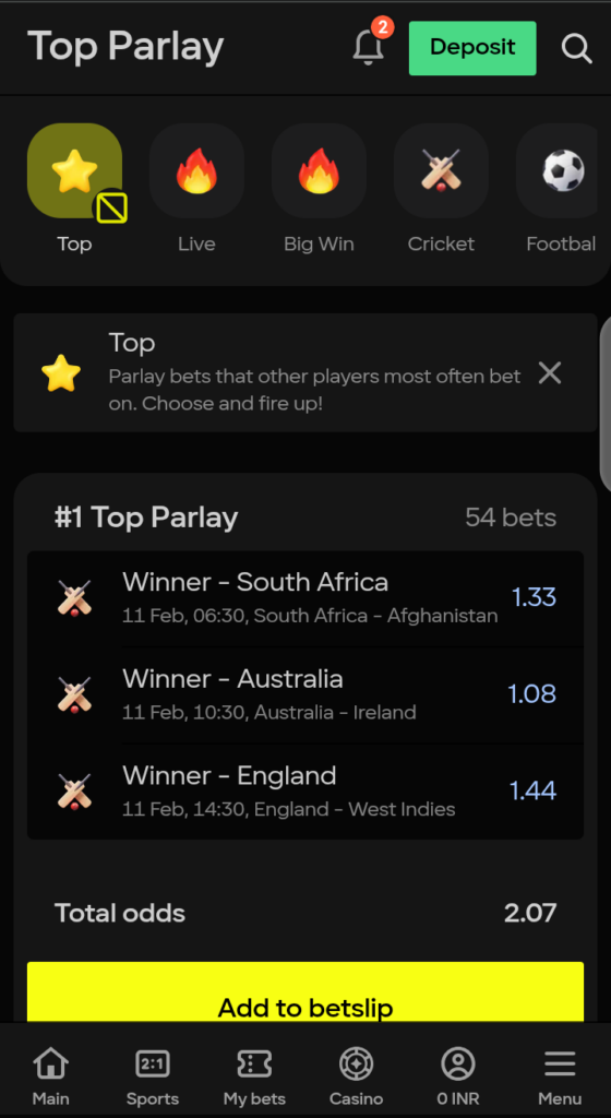 Top parlays on Parimatch