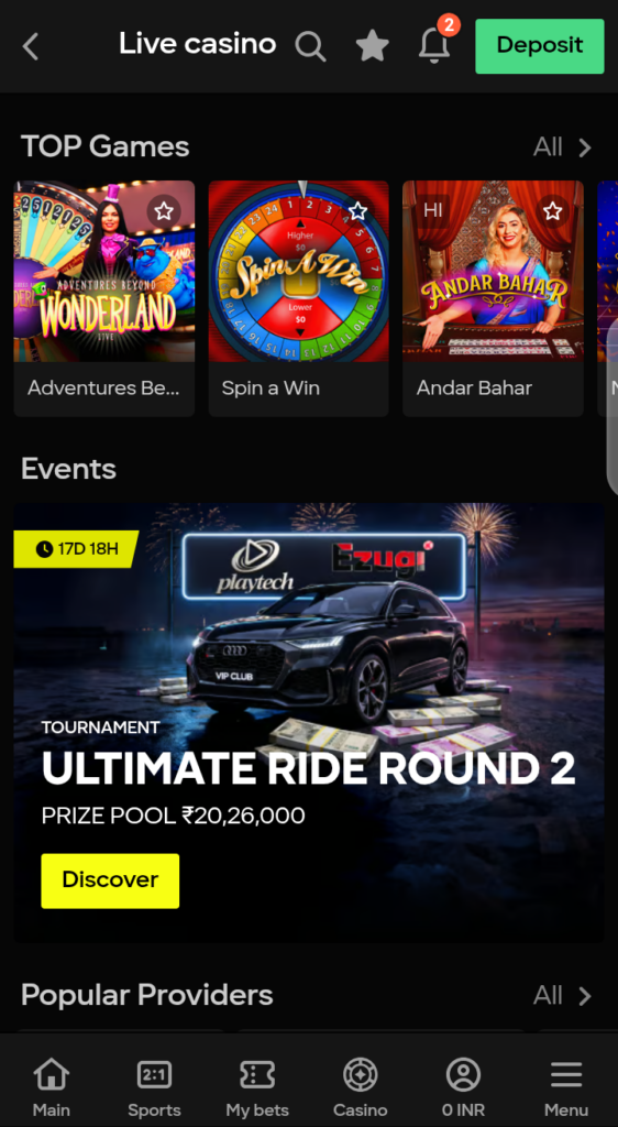 Parimatch live casino lobby
