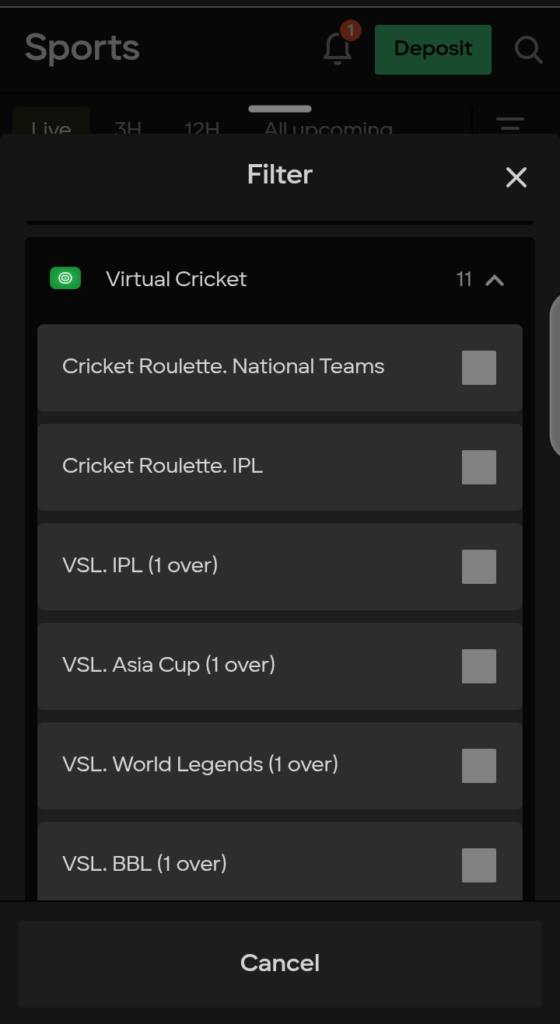 Virtual cricket on Parimatch