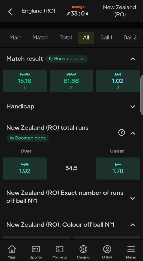 Live betting markets on Parimatch
